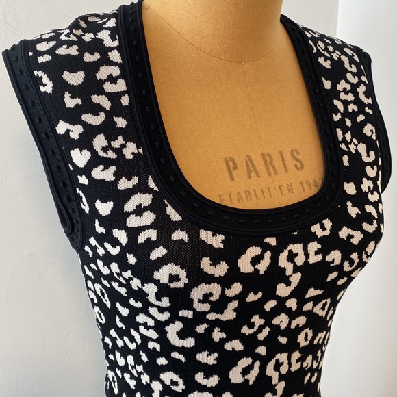 Rebecca Taylor Black White Animal Print Knit Dress Size M - Picture 4 of 6